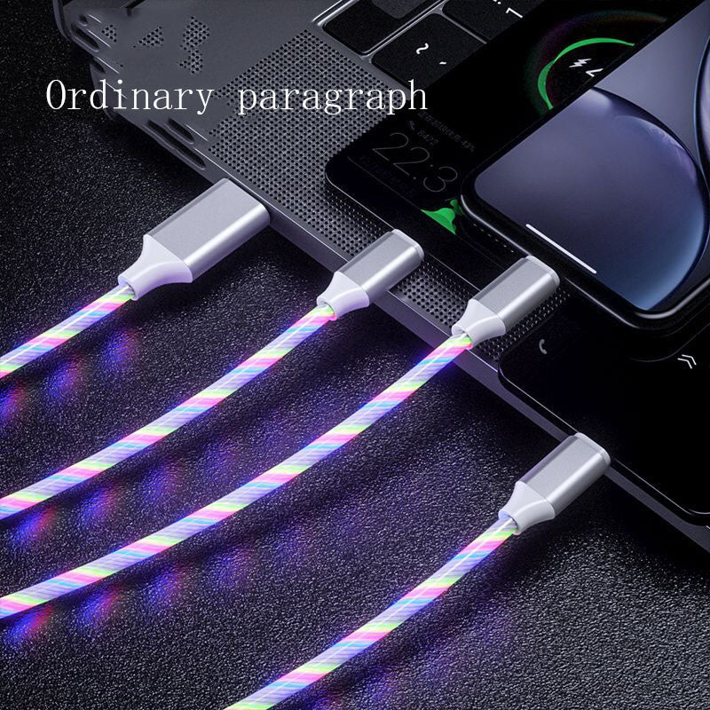Cabo micro USB Type C 3 em 1 LED Flowing Light Type C Cabo carregador para carregamento de celular Fio