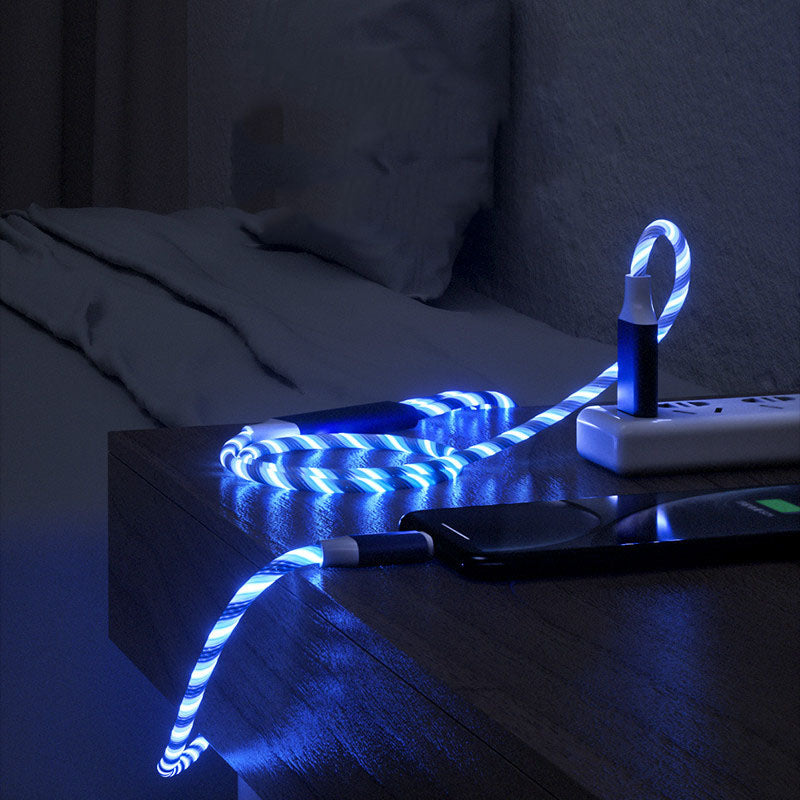Cabo micro USB Type C 3 em 1 LED Flowing Light Type C Cabo carregador para carregamento de celular Fio