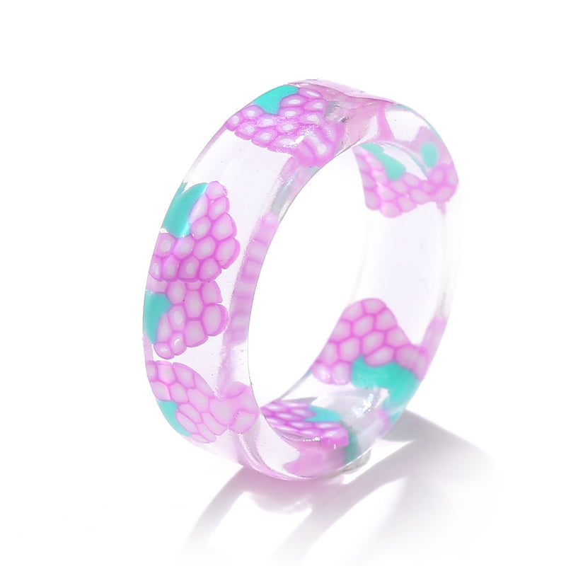 Colorful Fashion Resin Fruit Ring Set Metal Geometric Irregular