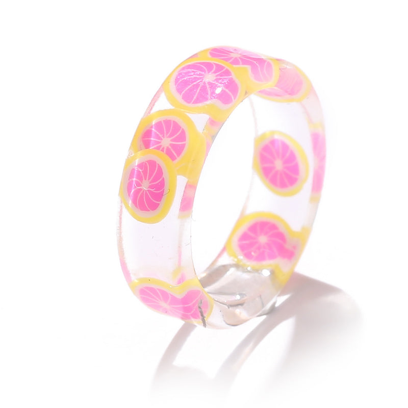 Colorful Fashion Resin Fruit Ring Set Metal Geometric Irregular