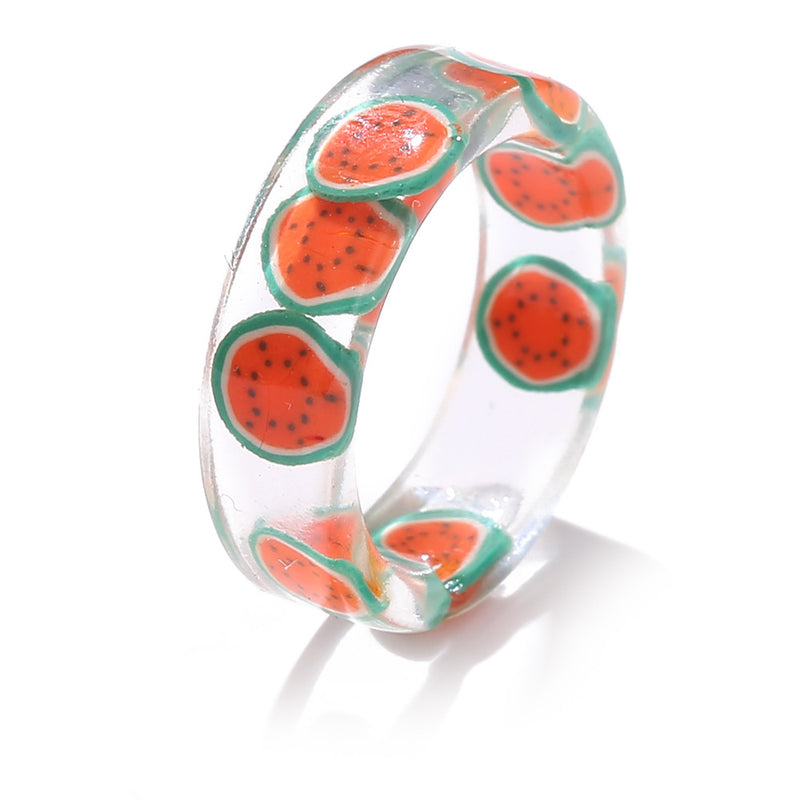 Colorful Fashion Resin Fruit Ring Set Metal Geometric Irregular