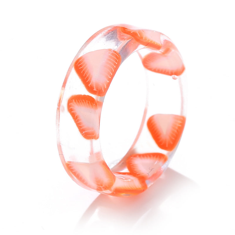 Colorful Fashion Resin Fruit Ring Set Metal Geometric Irregular