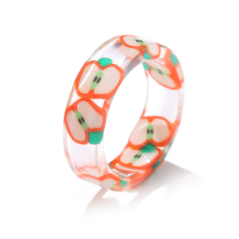 Colorful Fashion Resin Fruit Ring Set Metal Geometric Irregular