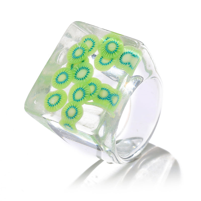 Colorful Fashion Resin Fruit Ring Set Metal Geometric Irregular