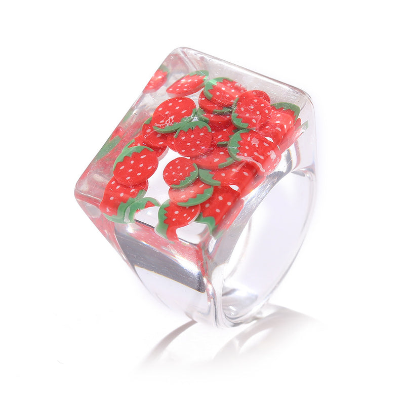 Colorful Fashion Resin Fruit Ring Set Metal Geometric Irregular