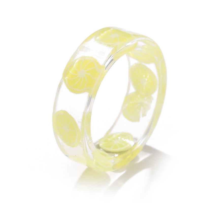 Colorful Fashion Resin Fruit Ring Set Metal Geometric Irregular