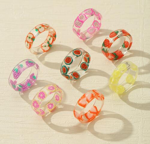 Colorful Fashion Resin Fruit Ring Set Metal Geometric Irregular