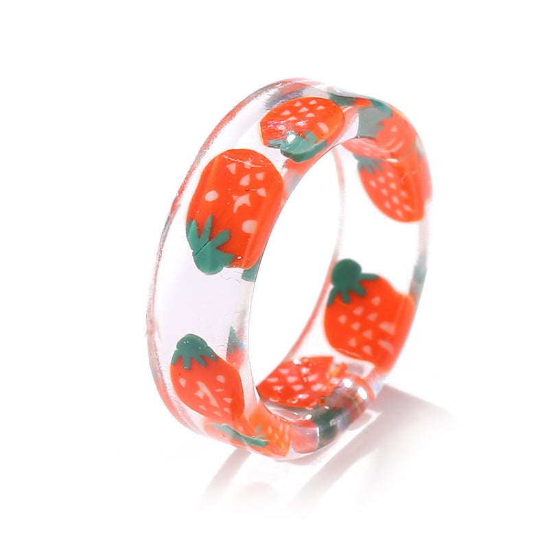 Colorful Fashion Resin Fruit Ring Set Metal Geometric Irregular