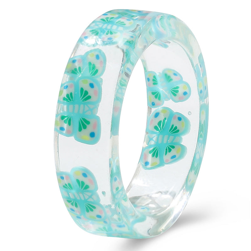 Colorful Fashion Resin Fruit Ring Set Metal Geometric Irregular
