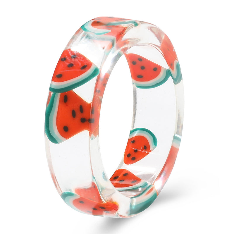 Colorful Fashion Resin Fruit Ring Set Metal Geometric Irregular
