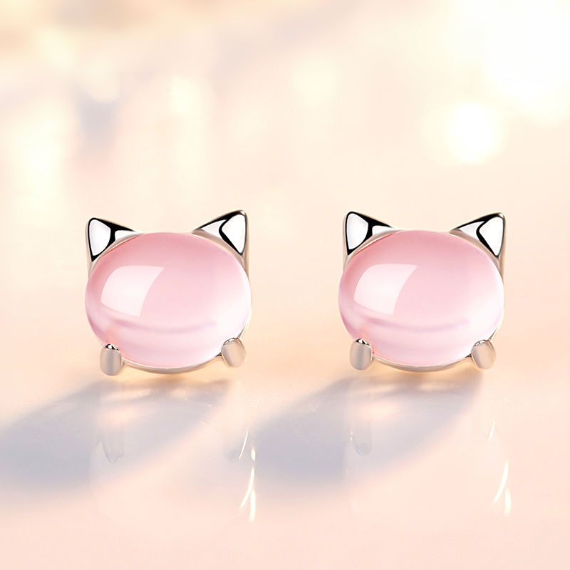Mädchenohrringe aus reinem Silber, süße S925-Ohrstecker für Schülerinnen, koreanische Katzen-Ohrringe, Silberschmuck für Kinder, Geschenk für Verliebte