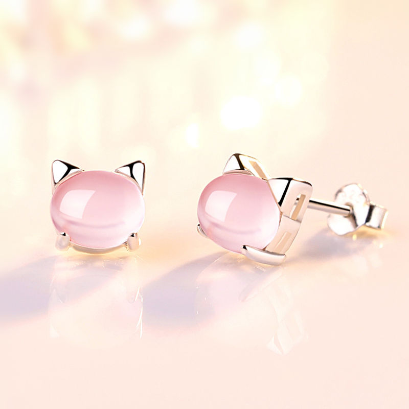Mädchenohrringe aus reinem Silber, süße S925-Ohrstecker für Schülerinnen, koreanische Katzen-Ohrringe, Silberschmuck für Kinder, Geschenk für Verliebte