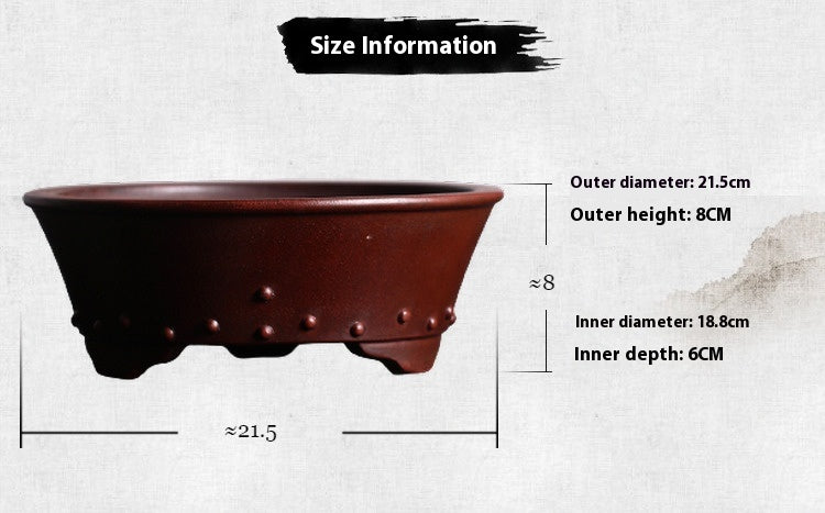 Purple Sand Flower Pot Round Drum Ding Drum Point Round Bowl Basin Raw Ore Mud Material Bonsai Basin