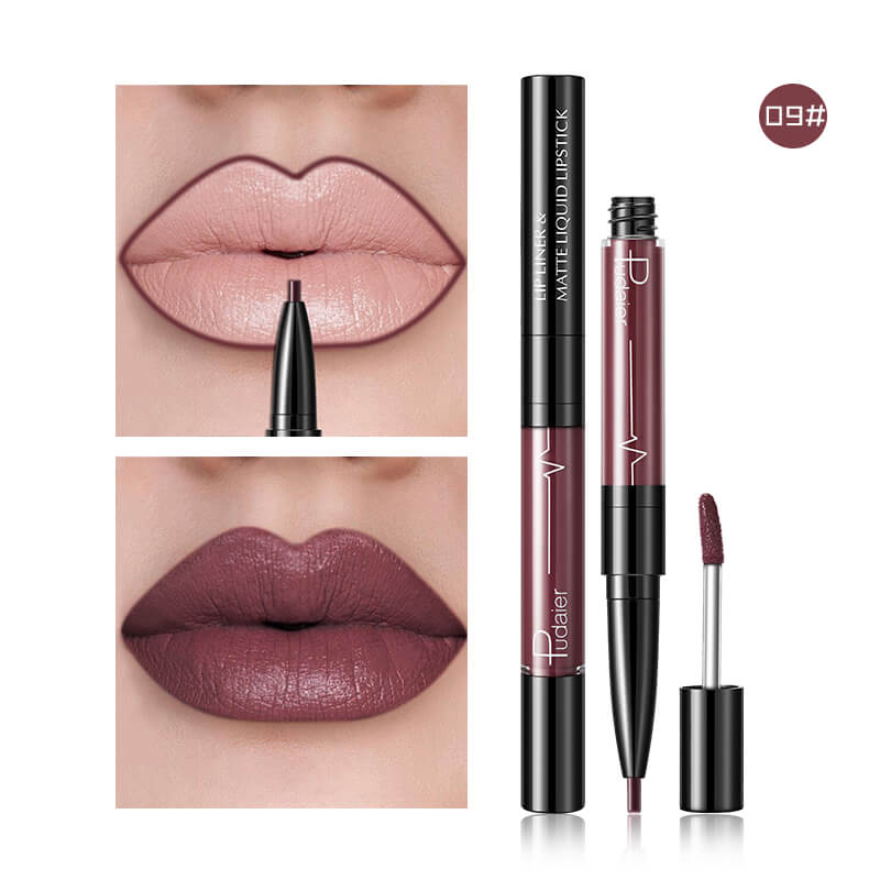 Pudaier Batom Matte Líquido e Lápis de Lábios 2 em 1 Maquilhagem Profissional Completa Agate Red Tinta de Lábios Volumizador Batom Líquido de Tatuagem