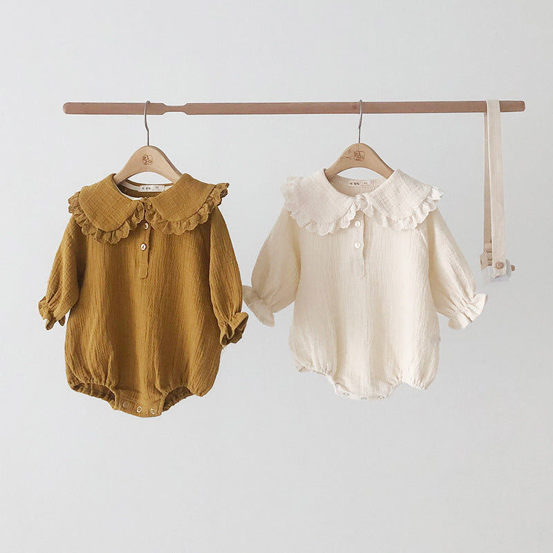 Vestido Mori Feminino Estilo Princesa com Colarinho de Folha de Lótus e Romper Longo de Cor Sólida