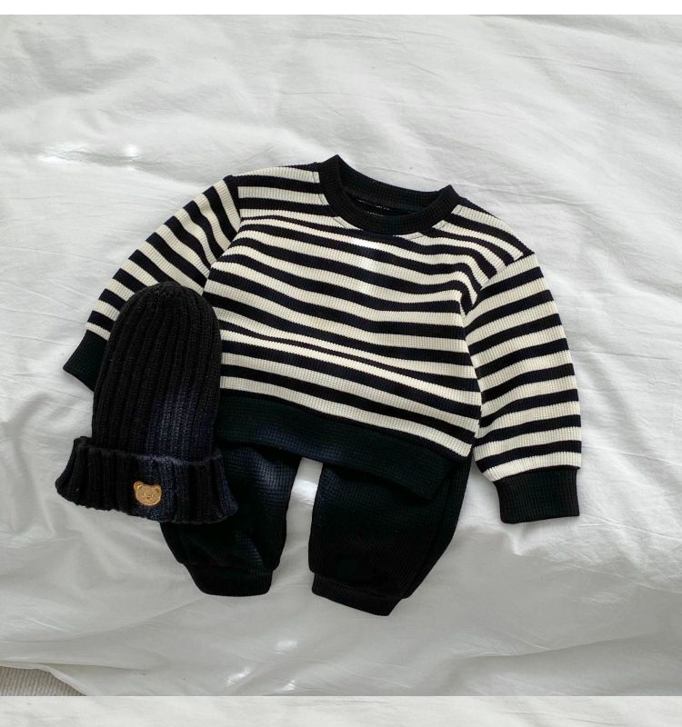 Baby Color Matching Striped Long-sleeved Top Pants Suit