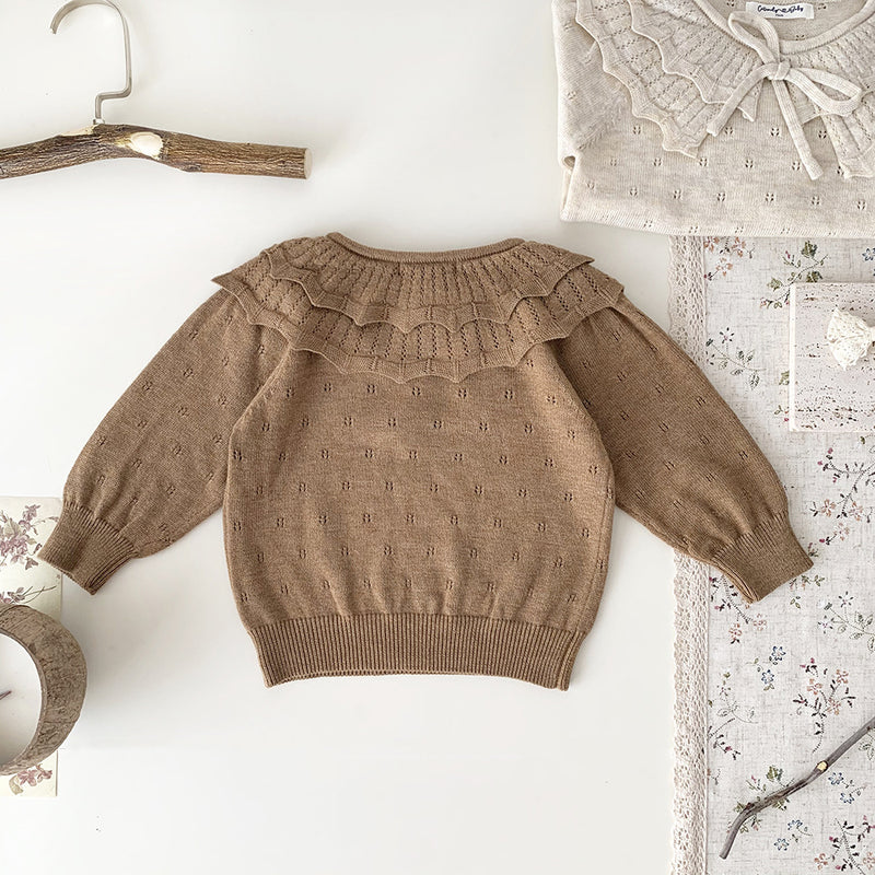 Baby Girls' Pullover Double-layer Ruffled Collar Sweater