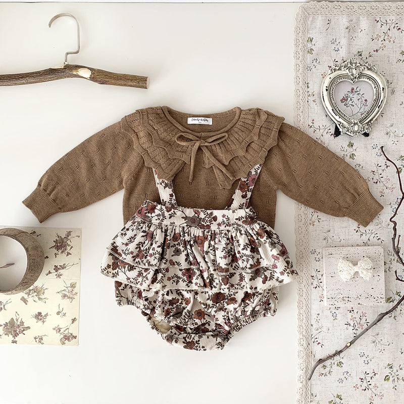 Baby Girls' Pullover Double-layer Ruffled Collar Sweater