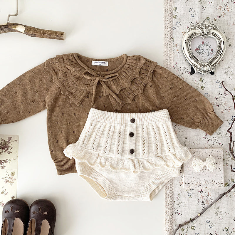 Baby Girls' Pullover Double-layer Ruffled Collar Sweater