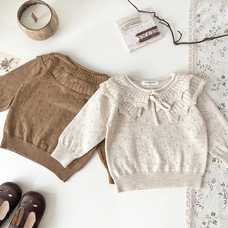 Baby Girls' Pullover Double-layer Ruffled Collar Sweater