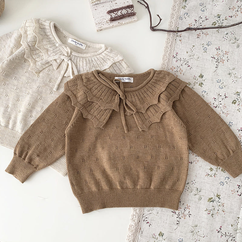 Baby Girls' Pullover Double-layer Ruffled Collar Sweater