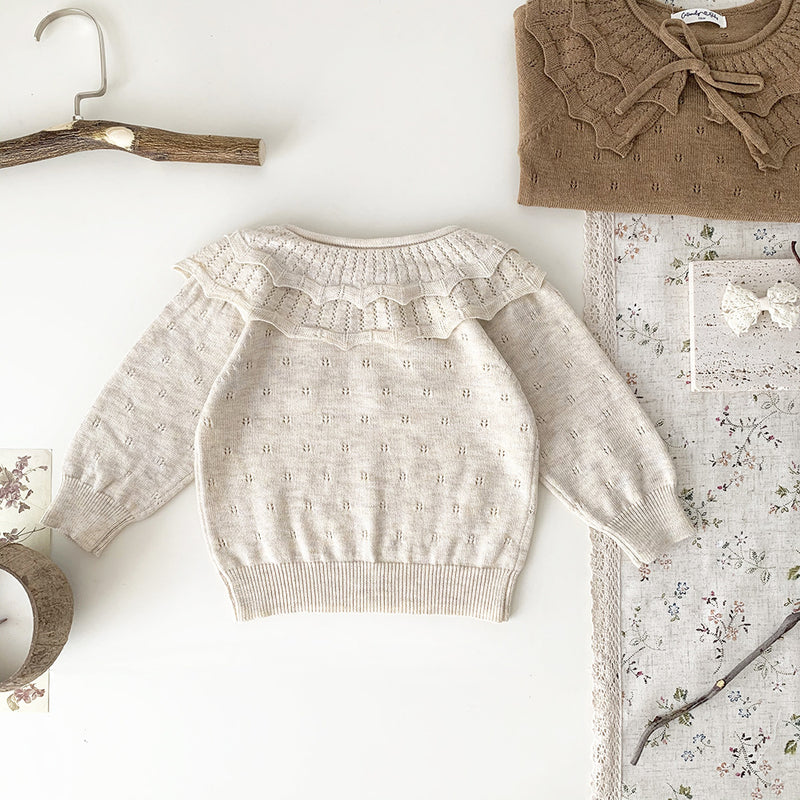 Baby Girls' Pullover Double-layer Ruffled Collar Sweater