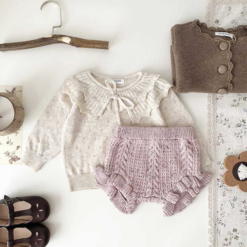 Baby Girls' Pullover Double-layer Ruffled Collar Sweater