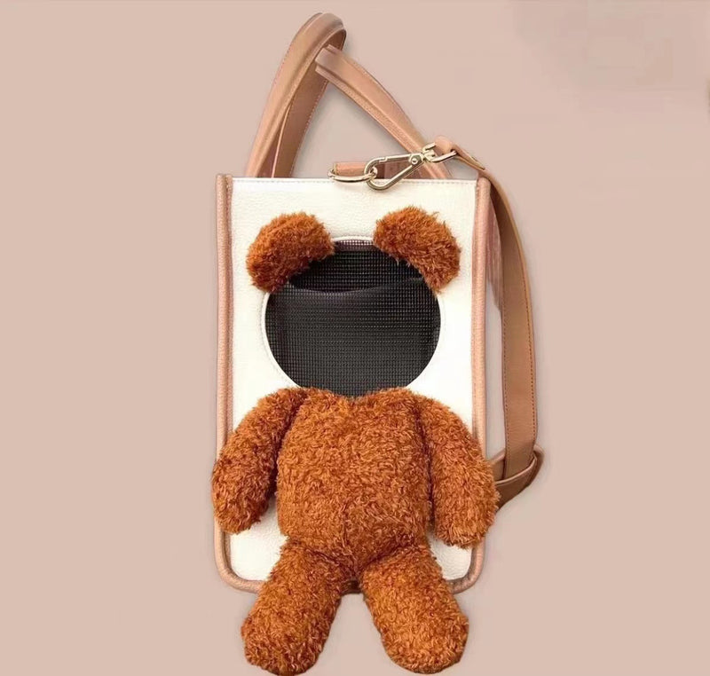 Kreative Haustiertasche mit großem Fassungsvermögen, Outdoor-Umhängetasche, Tragetasche für Katzen und kleine Hunde, Design: Brauner Bär, Haustierbedarf