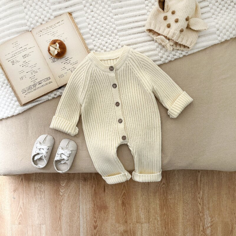 Fatos de malha grossa para recém-nascidos, roupa de inverno, macacão de malha