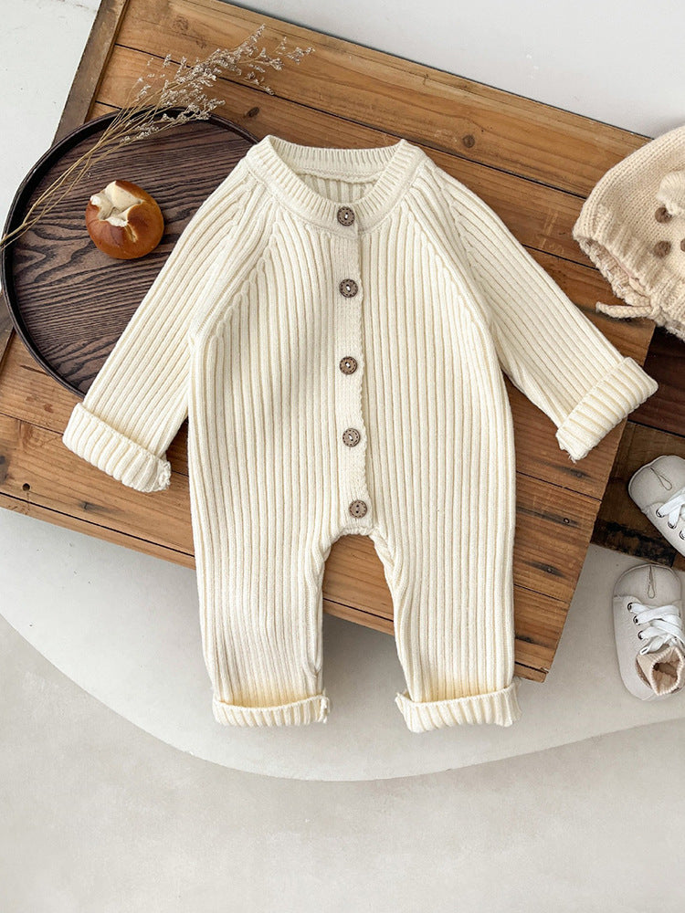 Fatos de malha grossa para recém-nascidos, roupa de inverno, macacão de malha