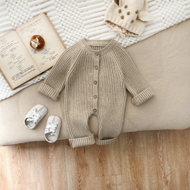 Fatos de malha grossa para recém-nascidos, roupa de inverno, macacão de malha