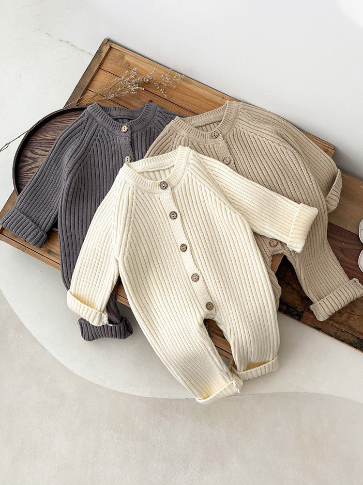 Fatos de malha grossa para recém-nascidos, roupa de inverno, macacão de malha