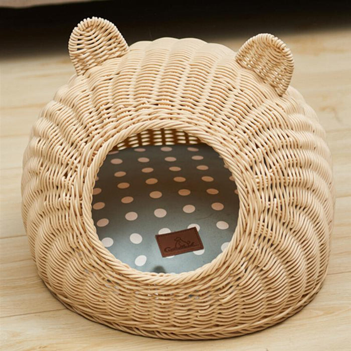 Cat nest rattan woven for all seasons, removable and washable