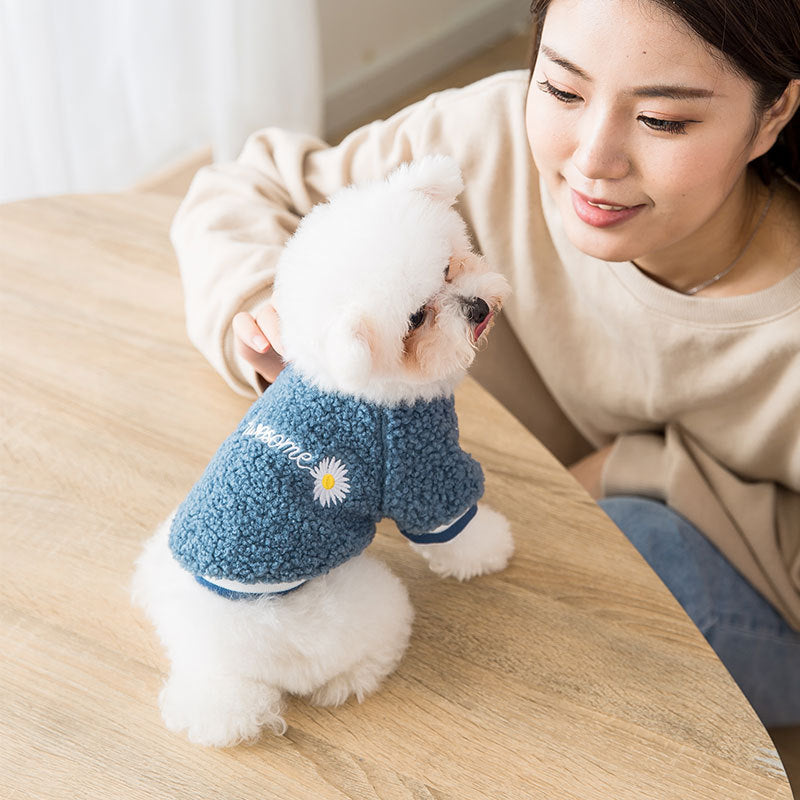 Warmer Teddy-Mantel mit Hundepfoten-Stickerei
