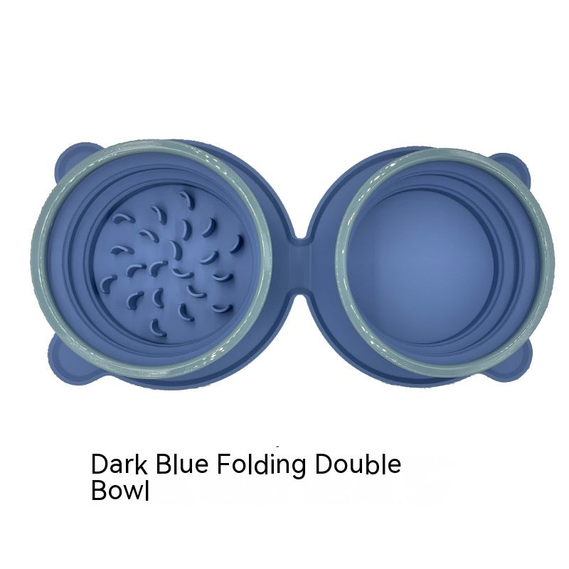 Tigela dupla de silicone para comida de cachorro, portátil, dobrável, antiderrapante, para animais de estimação, viagem, anti-asfixia, tigela de alimentação ao ar livre