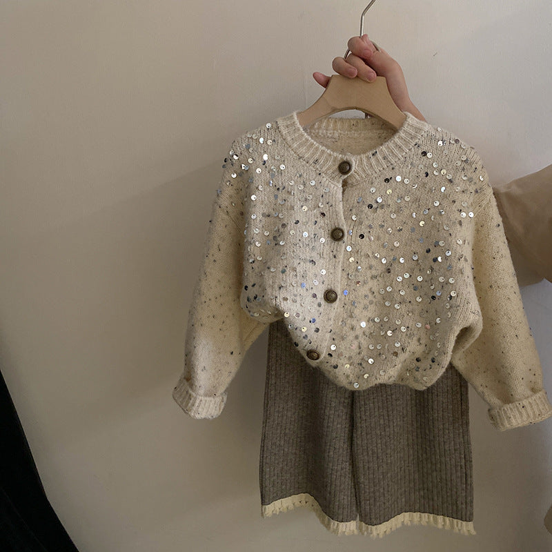 Girls Sequins Fashionable All-match Wide-leg Pants