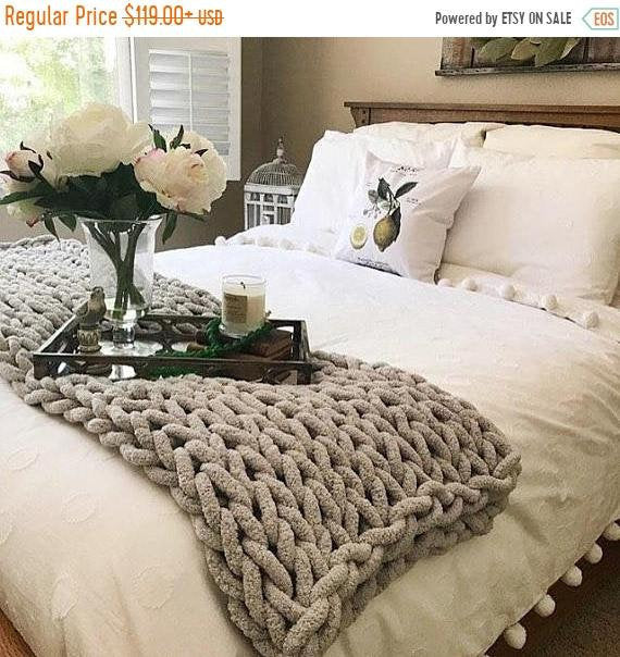 Ins handmade coarse wool woven chenille blanket