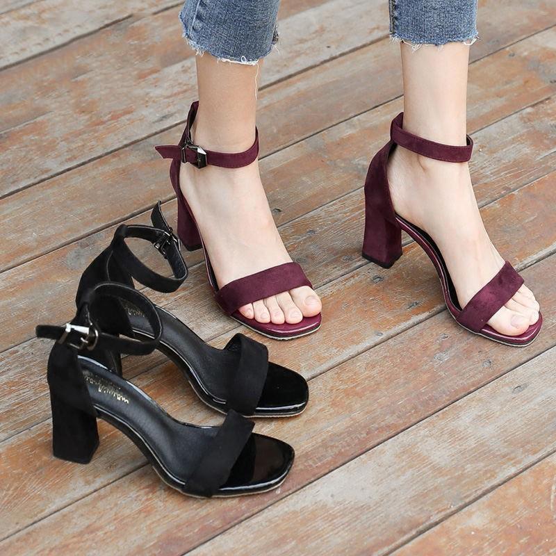 Mid-heel All-match Toe Buckle Roman High Heels Women