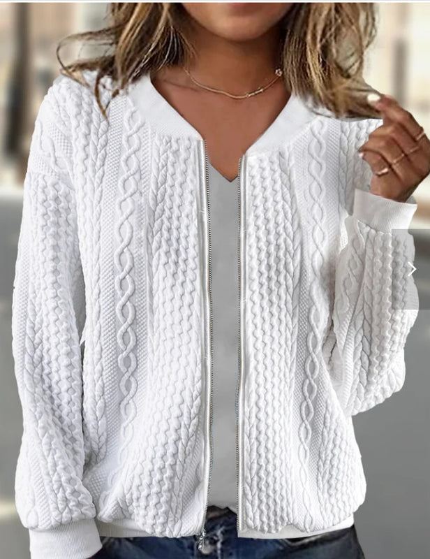 Lässige Jacquard-Kurzjacke mit langen Ärmeln