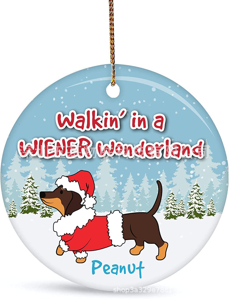 Ornamento em Cerâmica Personalizado Dachshund Wiener Wonderland