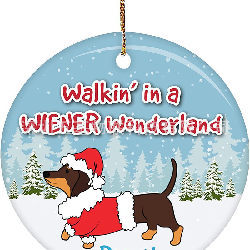 Ornamento em Cerâmica Personalizado Dachshund Wiener Wonderland