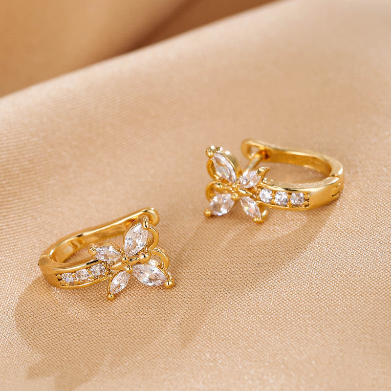 Vintage Pastoral Style Earrings Edge Inlaid Zircon Small Butterfly Ear Clip