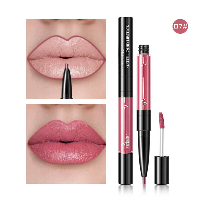 Pudaier Batom Matte Líquido e Lápis de Lábios 2 em 1 Maquilhagem Profissional Completa Agate Red Tinta de Lábios Volumizador Batom Líquido de Tatuagem