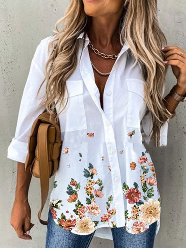 Damen-Blusenshirt mit Blumenmuster und langen Ärmeln