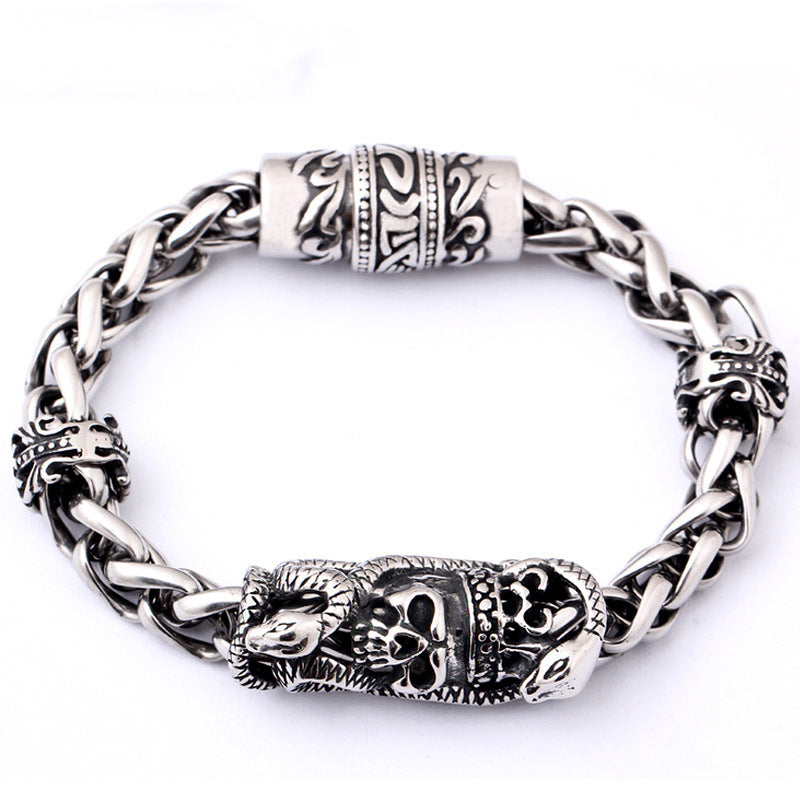 Pulseira de caveira com ímã de personalidade em aço inoxidável