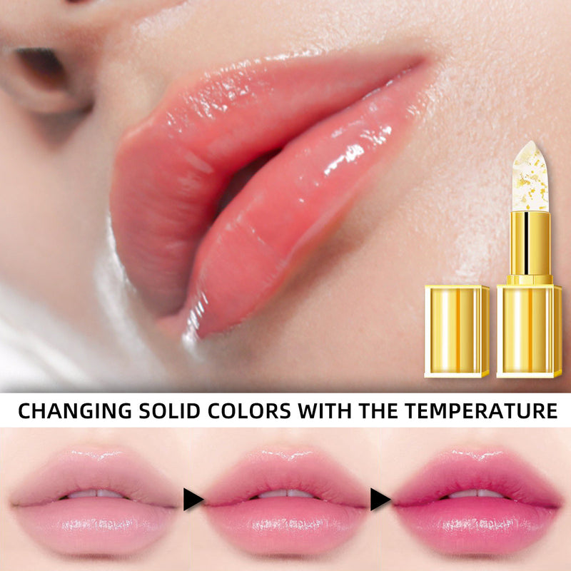 Wischfester, farbverändernder Lippenstift mit Goldglanz und warmen Nuancen