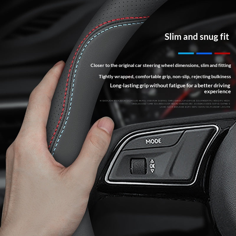 Cowhide Steering Wheel Cover Sporty Style