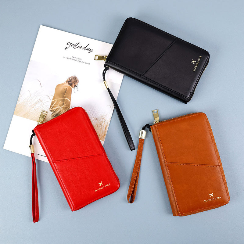 RFID Barrier Passport Holder Genuine Leather Wallet