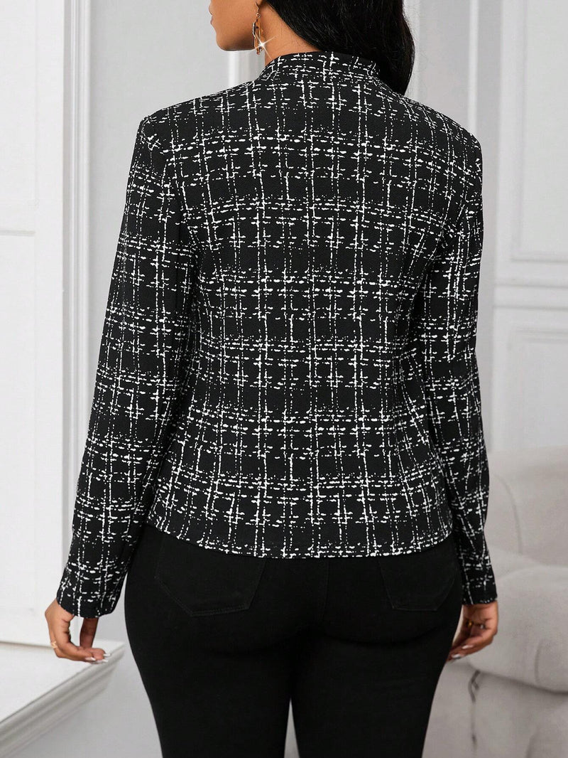 Elegante Damen-Blazerjacke mit Karomuster und offenem Vorderteil