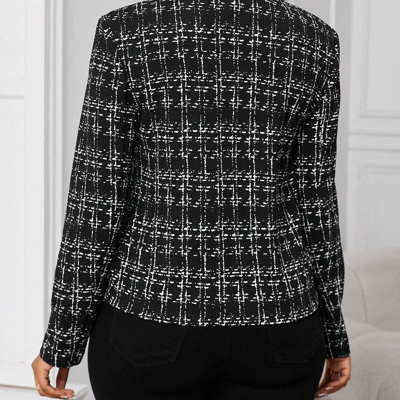 Elegante Damen-Blazerjacke mit Karomuster und offenem Vorderteil